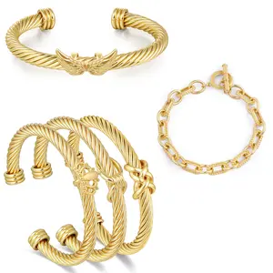 Aprilery 5-Piece Bracelet Set , Open Coiled Cuff & Chunky Link Chain, Smooth Polished & Textured Finishes, Bold Minimalist Style, Perfect for Special Occasions & Gifting, On-Trend Accessory