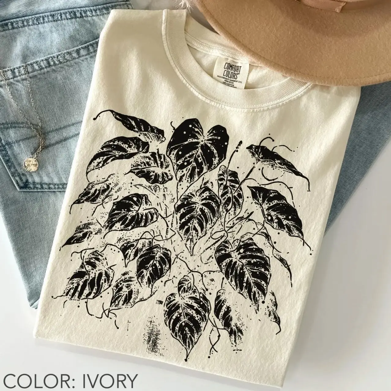 Pothos Botanical Plant Shirt Vintage Linocut Graphic Gardener Unisex Tee E