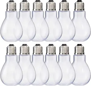 Fillable Light Bulb Containers, 12 Pack – Clear Plastic Candy Jars, Party Favors, Decorative Centerpieces, Arts and Crafts Supplies - Twist Off Cap, Freestanding Bottom, 4” Tall