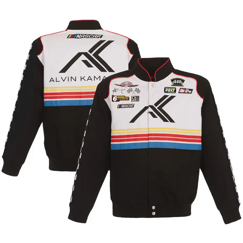 Men's JH Design Black/White NASCAR x Alvin Kamara Logo Full-Snap Twill Jacket