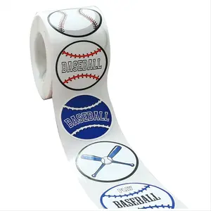 1 Roll/500Pcs Baseball Stickers 1.5inch Baseball Labels Roll Stickers for Baseball Party Supplies Decorations Favors