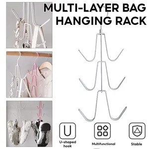 【Local Shipping】3-Pack Purse Hanger Organizer for Closet, Sturdy Swivel Metal Hooks, Keep Purses Visible and in Good Condition, Scarf Hanger, Handbag Storage Hook, Backpack Rack, Space-Saving Silver Metal Hangers