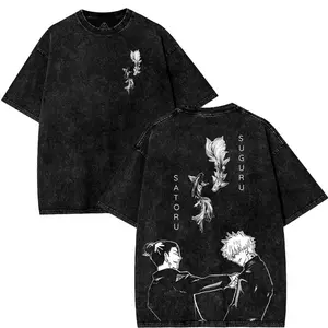 valentine shirts Gojo Satoru Geto Suguru Besties JJk Jujutsu Kaisen Anime Manga 2 sided Washed T-shirt Fit graphic t-shirts Menswear graphic tee Tshirt Crewneck Casual Tropical Shortsleeve Streetwear