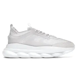 Men's Versace Chain Reaction Casual Sneaker, Comfortable Trainer Footwear Shoe (White)