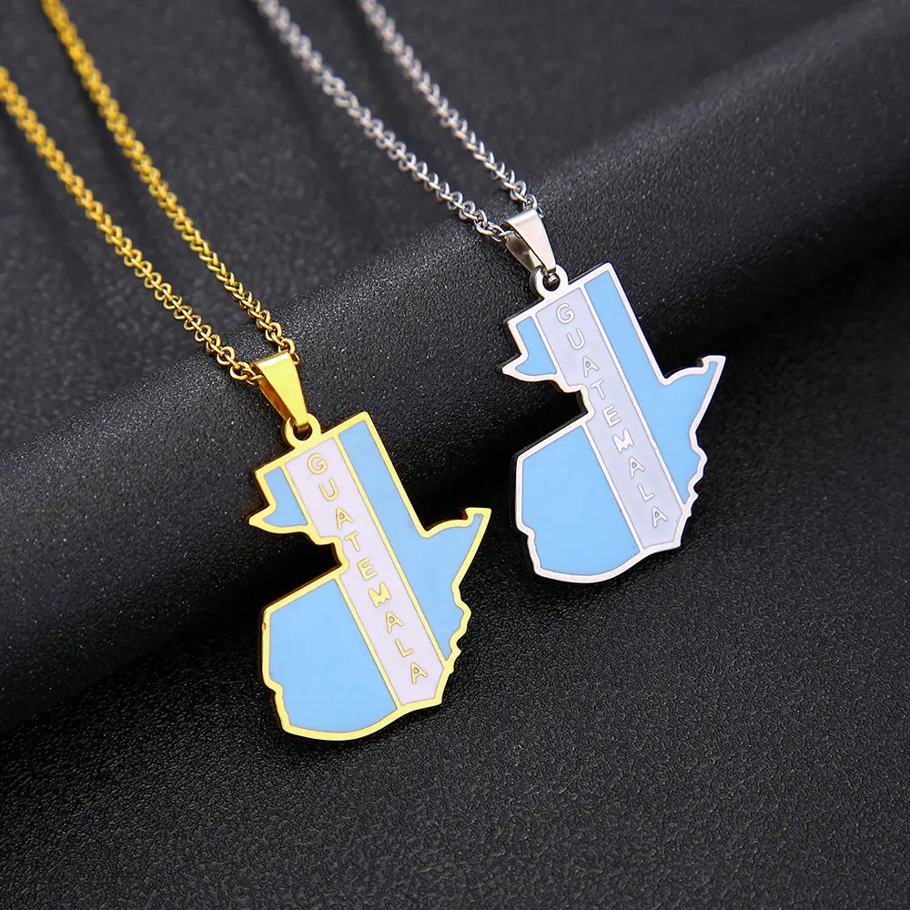 Vintage Guatemala Map Pendant Necklace for Men and Women Stainless Steel Couple Necklace Fashion Accessories