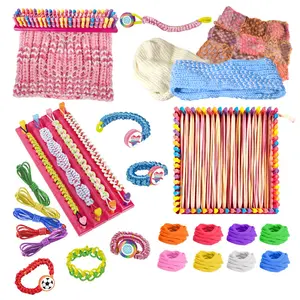 DIY Knitting Machine Toy Set for Girls, Includes Hats Scarves Bracelets Hairbands, Develops Hand-Eye Coordination Gift, No Batteries Needed