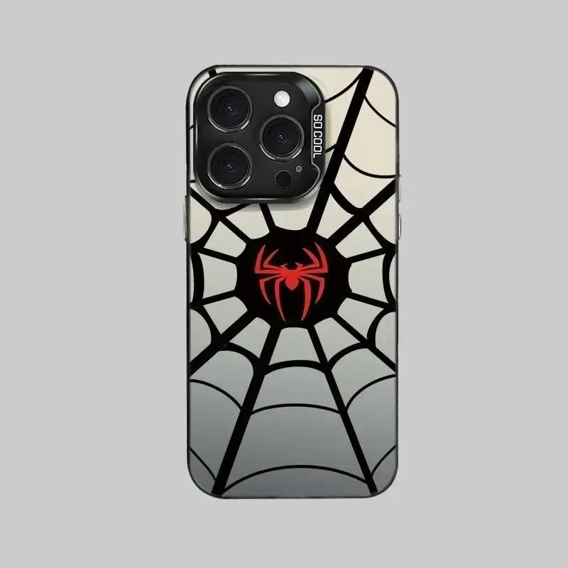 Goth Cobweb Holo Frame Phone Case Red Spider Graphic Shockproof Camera Protection Cover for iPhone 11-17 Pro Max