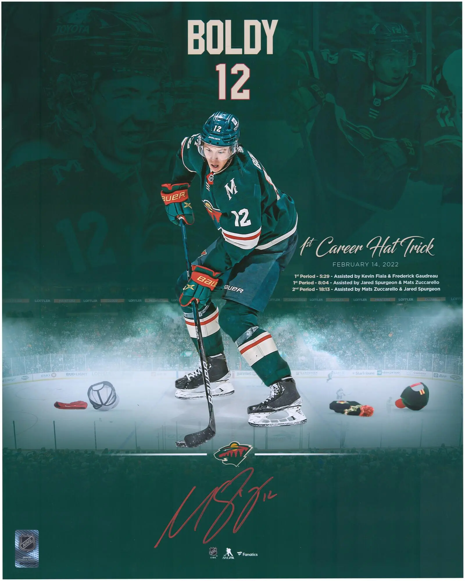 Matthew Boldy Minnesota Wild Autographed 16" x 20" 1st Hat Trick Stylized Photograph - Fanatics Authentic Certified