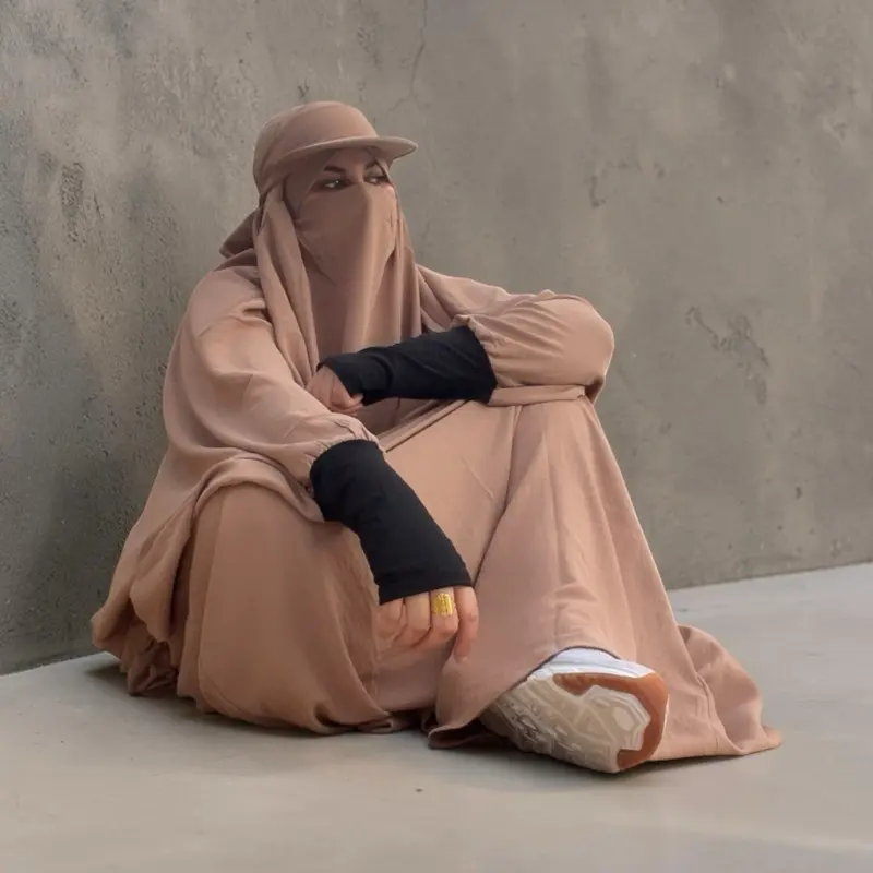 Women's Islamic Modest Flex 3pc Khimar Skirt Cap Set - Sport, Casual Wear, Comfortable Cut, Cotton Jersey Cuffs with Thumb Holes, Kangaroo Pouch, Adjustable Fit, Machine Wash Ok