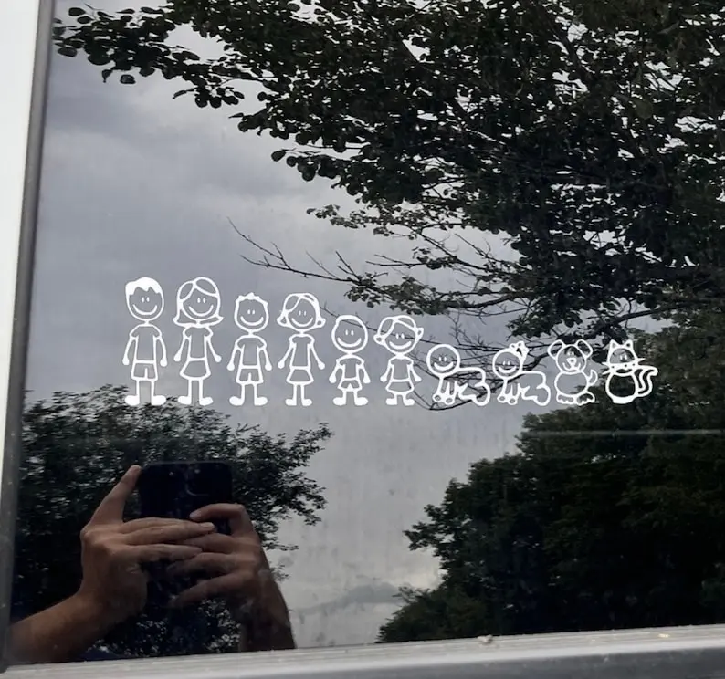Stick Figure Family Vinyl Car Decals Parents Kids Pets