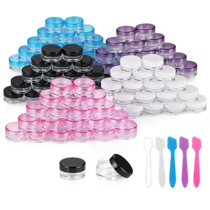 100 Pack 3g Empty Sample Containers with Lids Cosmetic Jars with 5 Pack Mini Spatulas