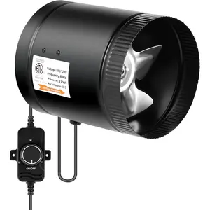 Inline Duct Booster Fan 6" 275 CFM with Speed Controller, Low-Noise Ventilation Exhaust Fan for Kitchen, Basements, Bathrooms, Attics and Grow Tents, Black