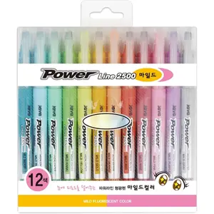 Power Line Mild Highlighter - 12-Color Set, 4 mm Chisel Tip, Quick-Dry Pigment Ink, Smear-Resistant, Comfortable Grip & Pocket Clip, rainbow pastel