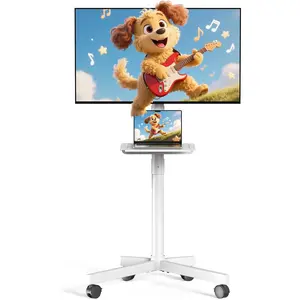 Mobile TV Cart Rolling TV Stand for 23-60 Inch LCD LED Flat Curved Screens up to 88 lbs, Height Adjustable Portable TV Stand on Wheels with Shelf, Outdoor TV Stand Mount, Max VESA 400x400mm, White