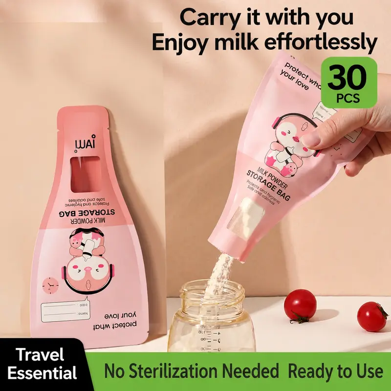 Disposable Milk Powder Bag 30 pcs Formula Storage Pouches for Travel Leakproof Double Seal Milk Bag with Write-on Space Portable Feeding Dry Food