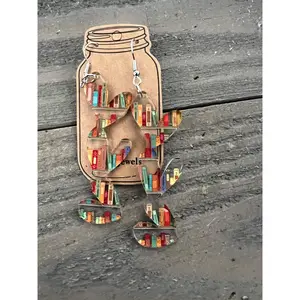 Book Shelf Acrylic Stacked Heart Cutout Earrings