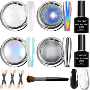 Chrome Nail Powder for Women - White Pearl Chrome Nail Powder, Aurora Mermaid Iridescent Nail Powder, Holographic Unicorn Rainbow Nail Powder,Sliver Metallic Mirror Effect Nail Glitter Manicure