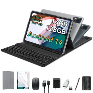 Android 14 Tablet 10.1 Inch Incell Large Screen, 2024 Newest 4G Cellular Tablet with Keyboard 14GB RAM(8+6 Virtual)+128GB ROM+1TB, 2 in 1 Octa-Core Tablet 5G WIFI 7000mAh Battery, Bluetooth/Mouse/Case