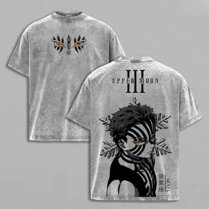 Akaza Upper Rank 3 Graphic Tee, Vintage Washed Oversized Shirt, Manga Villain Demon Slayer Cotton T-Shirt japanese anime tee Top Womenswear Crewneck Polyester Garments Unisex Clothes ApparelDemon Slayer anime merchandise