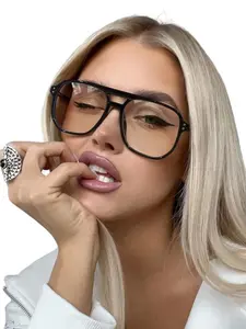 Women's Geometric Frame Fashion Decorative Glasses, Stylish Trendy Eyewear, Preppy Style Leopard Pattern, Plastic Material, All Seasons Use, Daily Wear, Stylish Square Frames