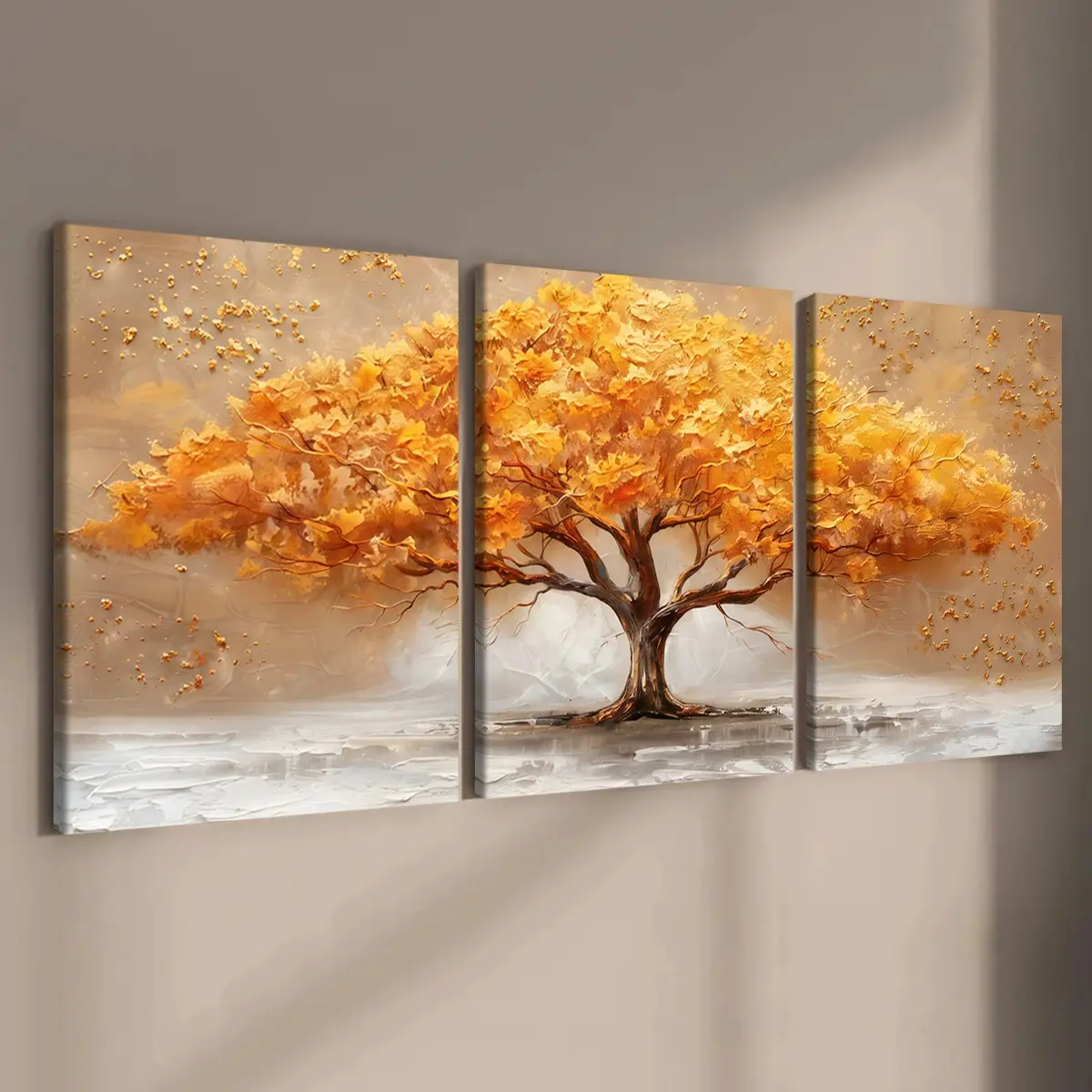 3-count wooden frame canvas, light luxury gold leaf tree Artistic art poster, colorful life tree poster, plant patterns, family poster, modern living room decorative art, Modern home decoration, suitable for corridor, bedroom walls, waterproof art
