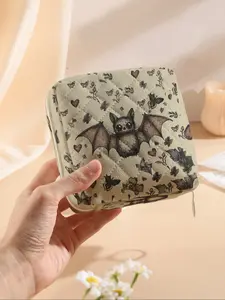 Portable Bat Pattern Sanitary Pad Storage Bag, Lightweight Women's Organizer, Travel Cosmetic Box, Casual Style, All Seasons, Makeup Pouch, Travel Cosmetic Bags