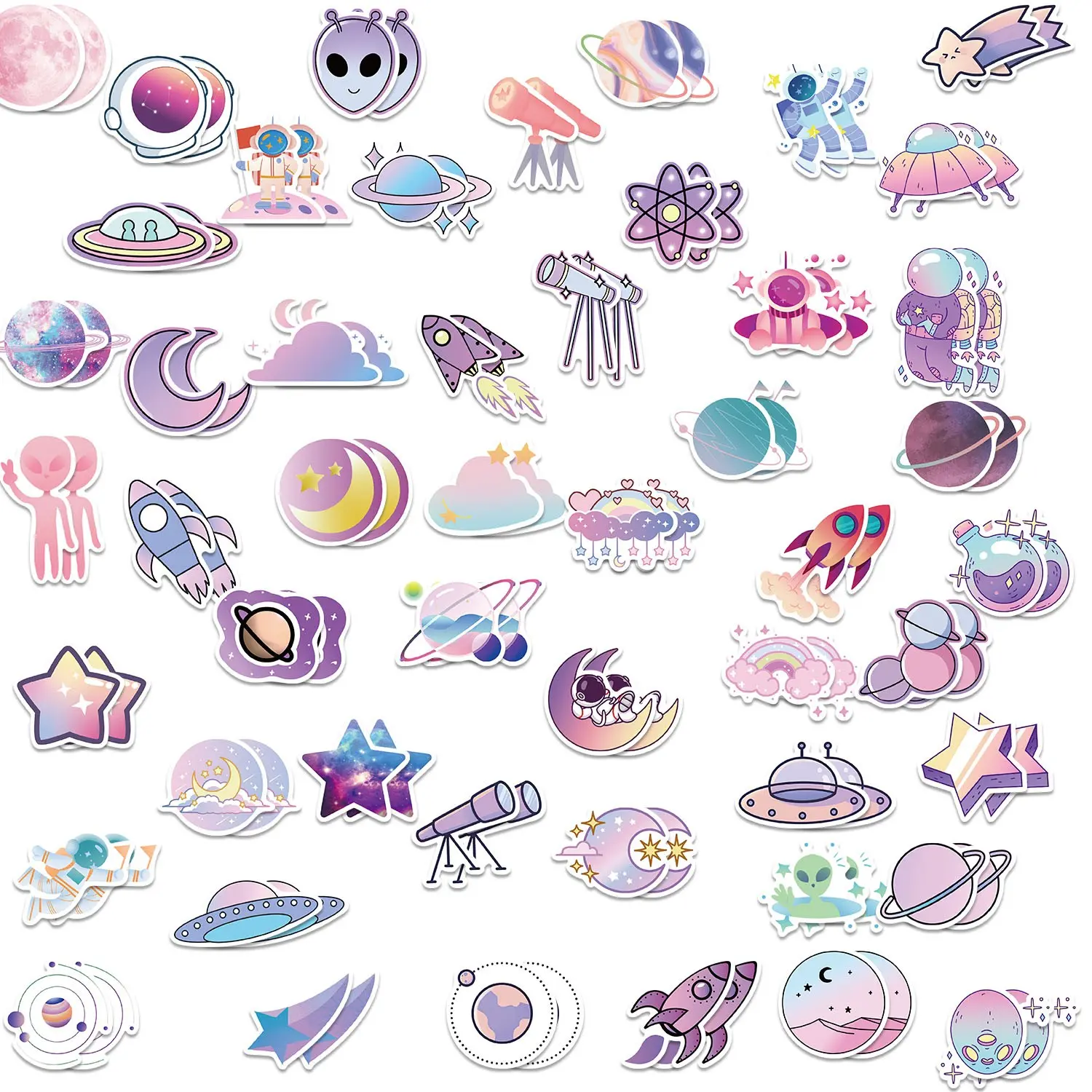 50pcs Pastel Space Sticker Collage Pack, Waterproof Cute Kawaii Astronaut & Planet Decals, Cute Stickers, Aesthetic Stickers for Laptop, Water Bottle, Journal, Scrapbook & Scrapbooking, Kids Gift