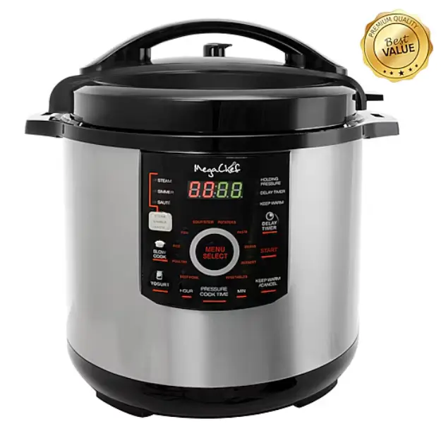 MegaChef 12 Quart Electric Pressure Cooker, Digital Multi-Function Cooker with 15 Presets, 1600W Motor, Large Family Size, Pressure Cook, Slow Cook, Steam, Rice, Meat, Soup & Keep Warm Settings