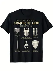 Men's Christian Full Armor Of God Graphic T-Shirt With Inspirational Design Fit For Daily Wear, Travel & Fitness, Travel Clothing Religious Theme Dyesublimation Print