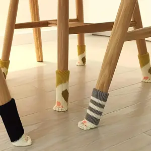 16-Piece Set: Knitted Chair & Table Leg Covers (Also Usable as Door Handle Protectors) — Non-Slip, Wear-Resistant, Silent, Thickened Design (Cat Theme) — Furniture Leg Pads