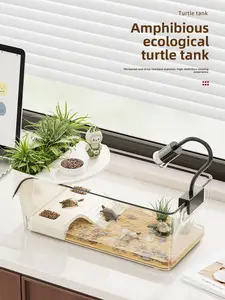 High-Clarity All-in-One Turtle Tank with Basking Platform for Semi-Aquatic Turtles & Amphibian Reptiles