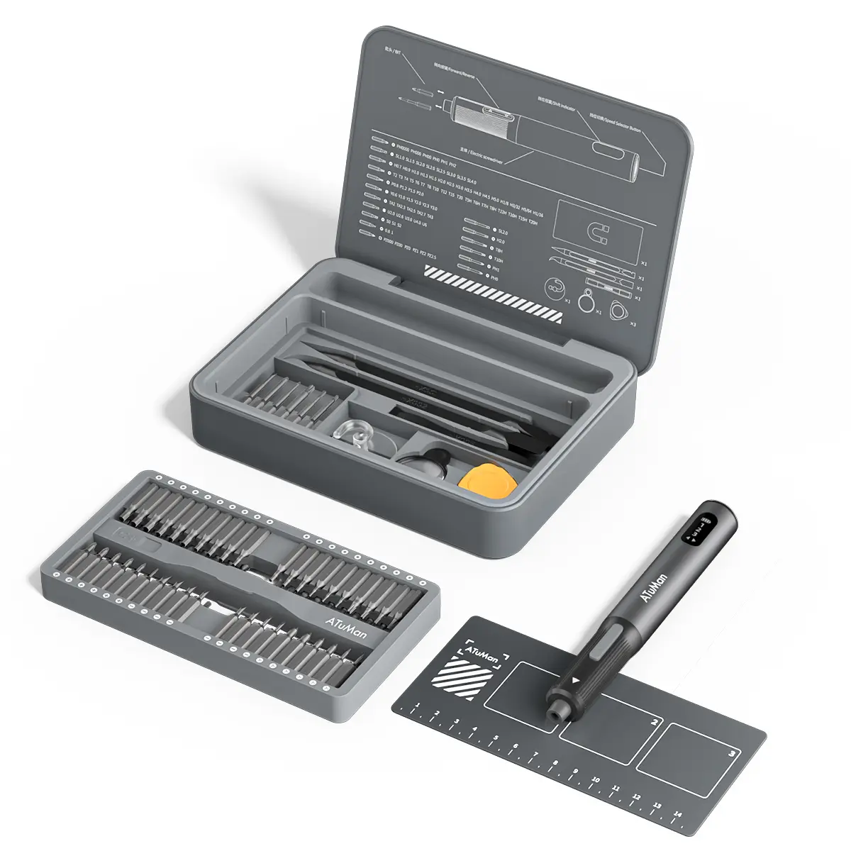 ATUMAN E3 95-in-1 Electric Screwdriver Set with Digital Display, Magnetic Positioning Plate for Phone/Tablet/Laptop Repair Rechargeable Tools Tool Kit