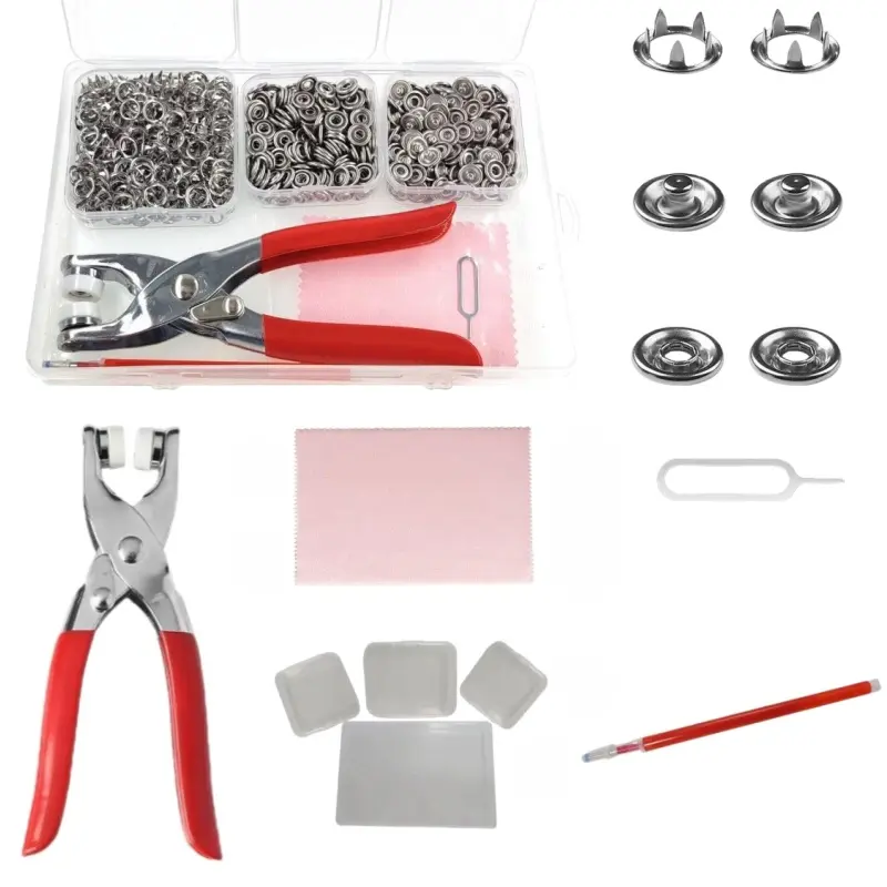 200 Sets Snap Fasteners Kit , Metal Snap Button Kit with Fastener Pliers No Sewing, 9.5mm Snap on Button Kit Rust Proof DIY Press Studs Button Fix Tools for Fabric Clothing, chrome, SNAP-9.5MM