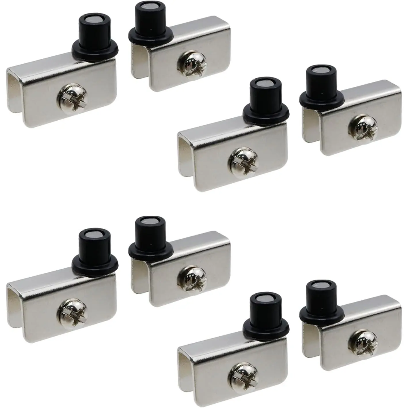 Silver Alloy Adjustable Glass Door Pivot Hinges with Panel Clamping, 4 Sets of Door Hardware for 3-5mm Thickness Panels