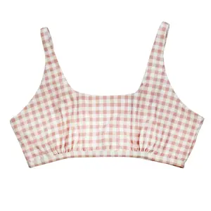 Women's Scoop Neck Bikini Top Plus Size | "Pink Gingham"
