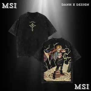 Edward Elric | Fullmetal Alchemist Washed Tee Hoodie Sweater Double Printed Automail Strike Graphic | For Redemptioncore Fans, For Gift Drops That Burn for a Promise