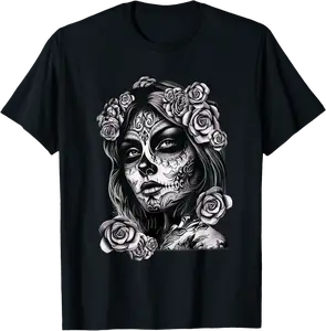 Sugar Skull Women De Los Muertos La Catrina Day Of The Dead T-Shirt - Nafeesaami Shop 26B0D9Q1KJGC