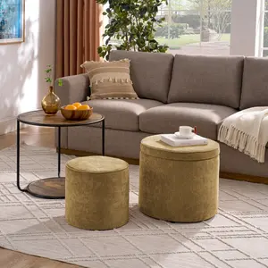 Ottoman, multi-functional combination set table Ottoman, combination of Ottoman and table, with drum stool, with storage space-Dark yellow