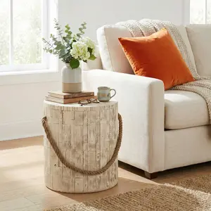 Outdoor Wood Grain Rustic MGO Side Table with Realistic Wood Vibe & Simulated Braided Cord – Indoor End Table for Home, Office, Living Room & Outdoor Decor