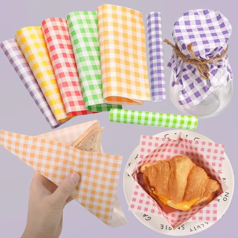 50pcs 100pcs color random grid padding paper, oil resistant sandwich packaging paper, Bakeware Utensils, Baking Accessories, Baking Essentials, Baking Supplies, suitable for barbecue, picnic, holiday fast food