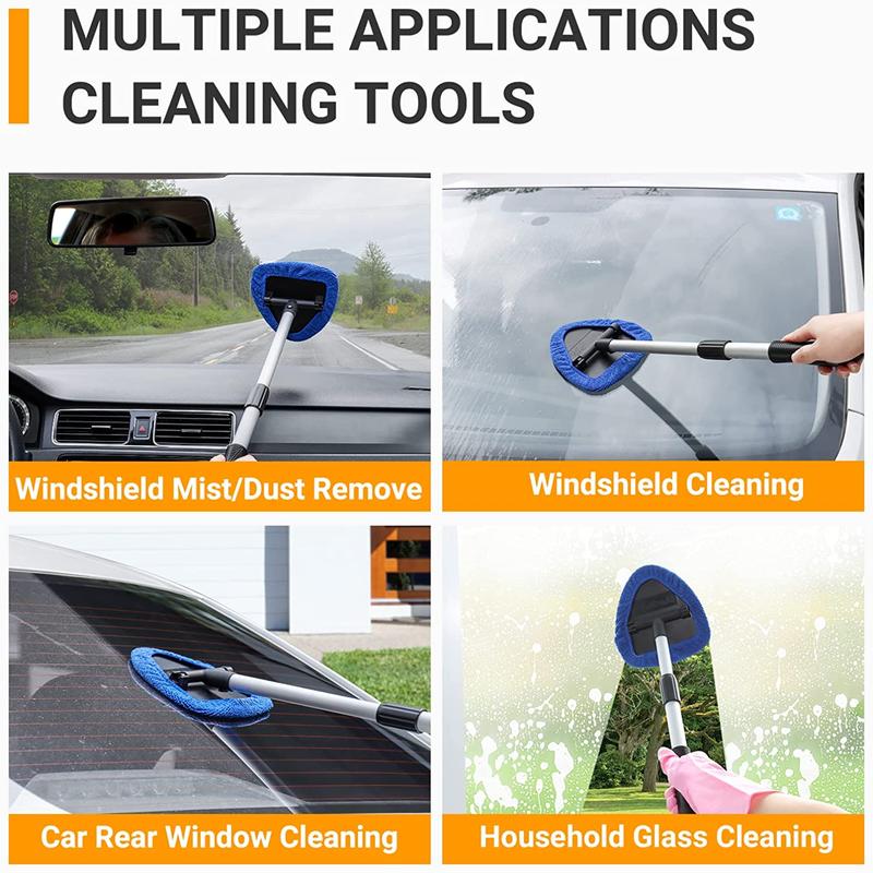 AstroAI Car Windshield Cleaner Tool, Inside with 4 Reusable and Washable Microfiber Pads and Extendable Handle, Moisture Removal Tool