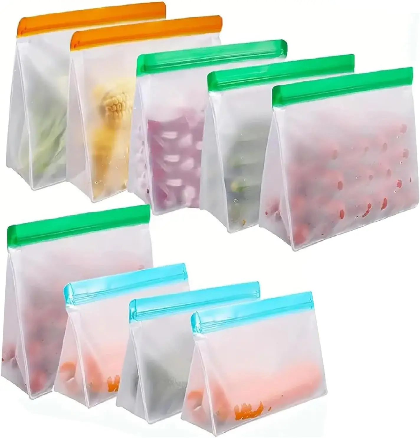 Reusable Silicone Food Storage Bag, Leak Proof And Reusable Freezer Bag, Reusable Ziploc Bags, Food Storage Ziplock Bags for Marinate, Travel, Kitchen Organization