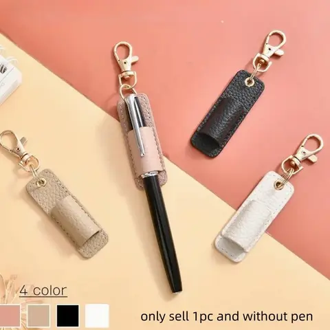 Portable Compact Soft Keyring Pen Holder, 1 Count PU Badge Pencil Case with Clip, Pen Holder Keychain Accessory Key Accessories Gifts for Indoor & Outdoor