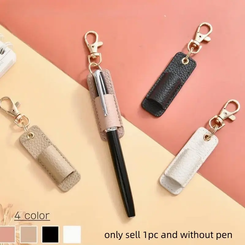 Portable Compact Soft Multifunctional Keychain Keyring Pen Holder, 1 Count PU Badge Pencil Case with Clip, Pen Holder Keychain Accessory Gifts for Indoor & Outdoor