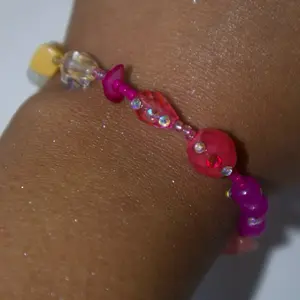Pink Lemonade Beaded Adjustable Bangle Bracelet - Yellow, Pink Beads, Cable Chain, Casual Trendy Summer Fashion Costume Jewelry Accessory