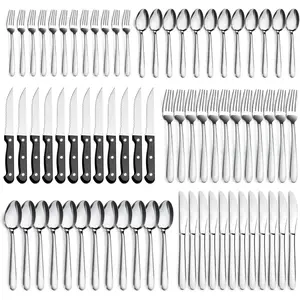 72-Pieces Silverware Set for 12, Flatware Set with Triple Rivet Steak , Stainless Steel Cutlery Set, Include Forks Spoons and  Set, Utensil Sets for  Restaurant