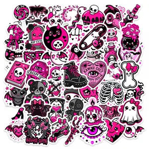 50 Cute Pink Gothic Skull Stickers, Suitable for Scrapbooks, Diaries, Laptops, Water Bottles, Cars, and Other Faith-based Designs—gifts with Positive Messages.