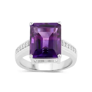 Natural Amethyst and Lab Diamond Silver Ring
