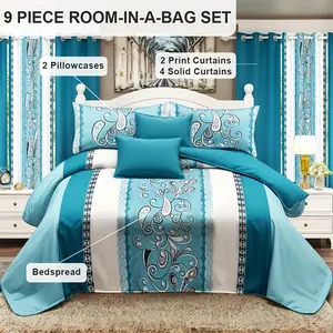 soft 9 Piece Bed Cover Curtain Set bedding set Upgraded Luxury Bedspread Set Bamboo microfiber All Season Bedding Set For Home dormitory With Gift Bag bedroom decor farmhouse quilted coverlet bedspreadsets comfortersets