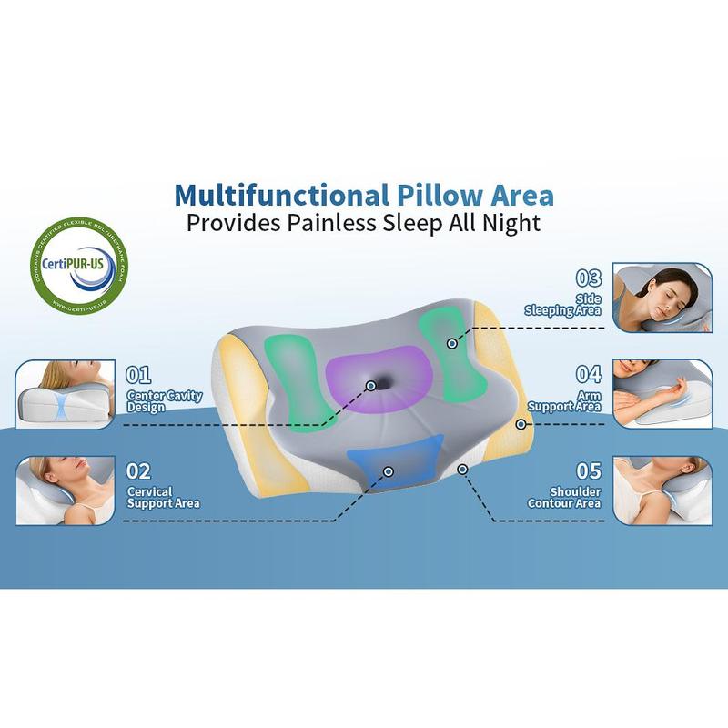 Cervical Neck Pillow - Ergonomic Cooling Pillows for Neck and Shoulder Pain Relief, Orthopedic Bed Pillow for Side Back Stomach Sleeper with Washable Pillowcase